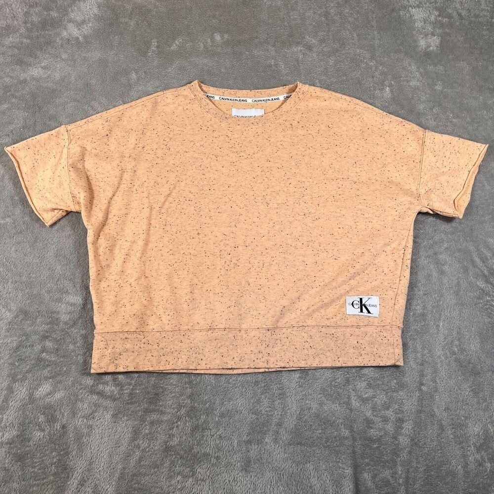 Calvin Klein Jeans Womens T-Shirt XL Light Orange Melon Cropped Pullover